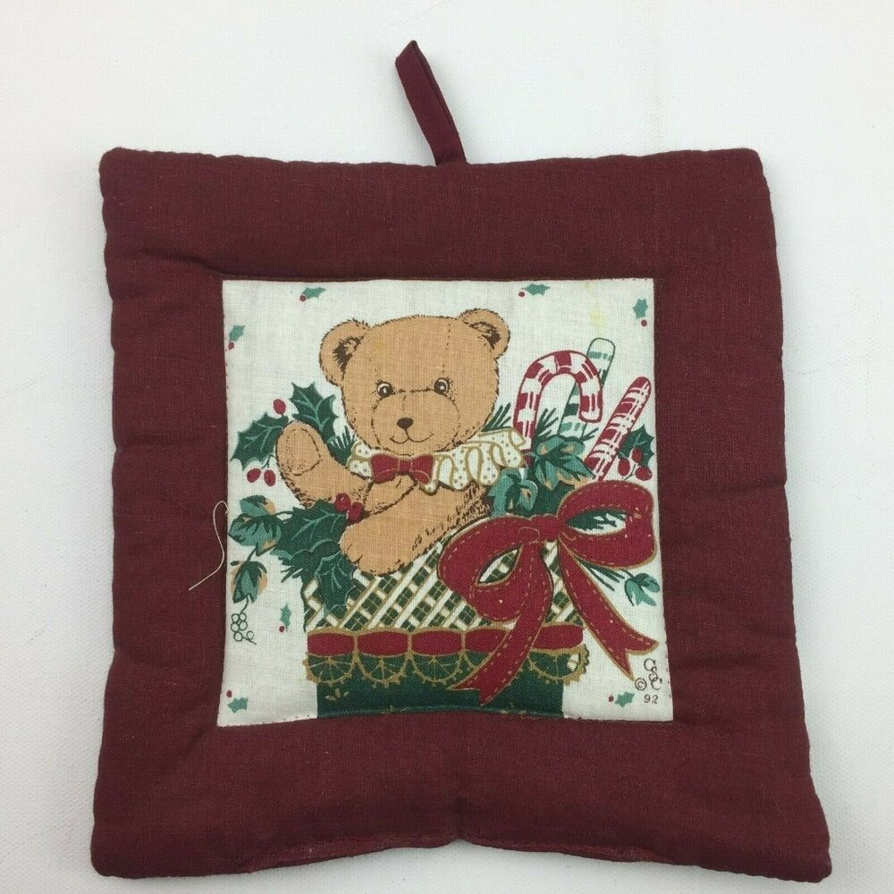 Quilted Bear Stocking Hanging Christmas Tree Ornament Candy Cane Decor